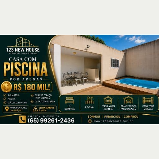 CASA COM PISCINA À VENDA NA REGIÃO DO CÓXIPO BAIRRO FRANCISCA BORBA EM CUIABÁ MT.